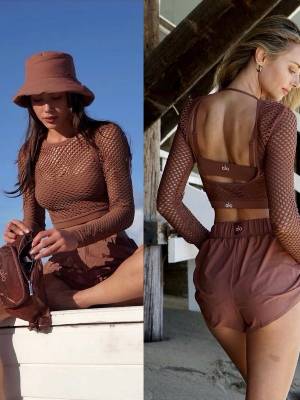 ALO YOGA Small Seamless Open Air Cover Up Top Brown